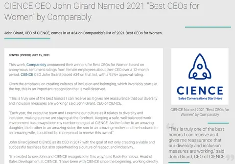 CIENCE's CEO Is Listed Among the Best CEOs for Women