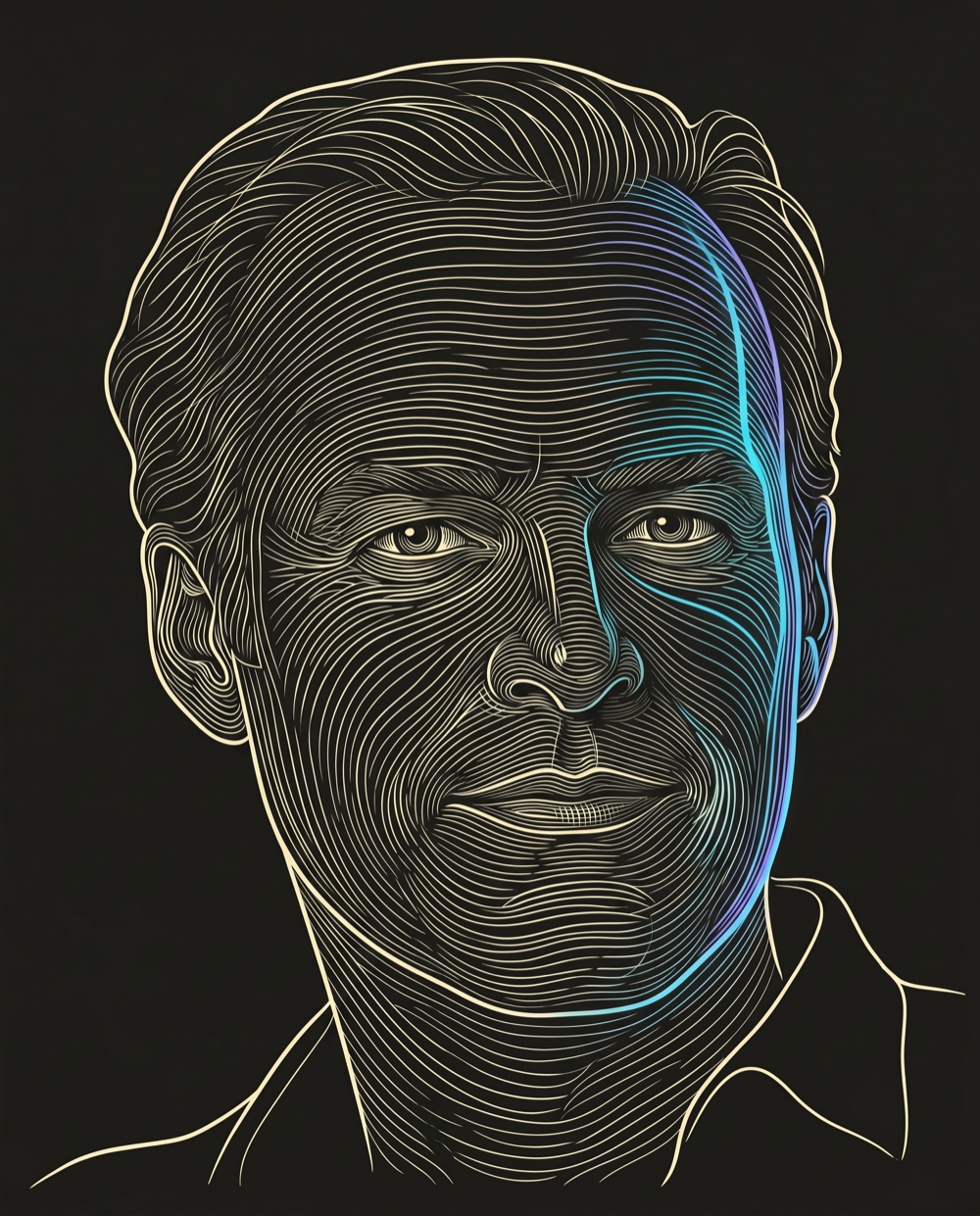 Cream line-engraving portrait of Fred Hermanson, Partner at Cygnus Consulting.