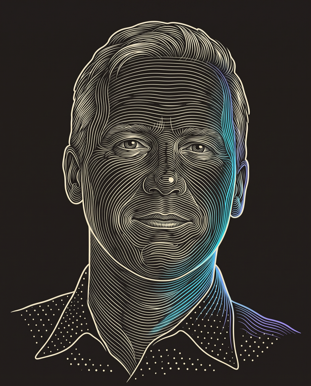 Cream line-engraving portrait of Kerry McKiernan, President at Generates Leads and Researches For E3 Local.