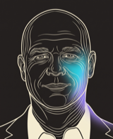 Line-engraving portrait of Greg Mack