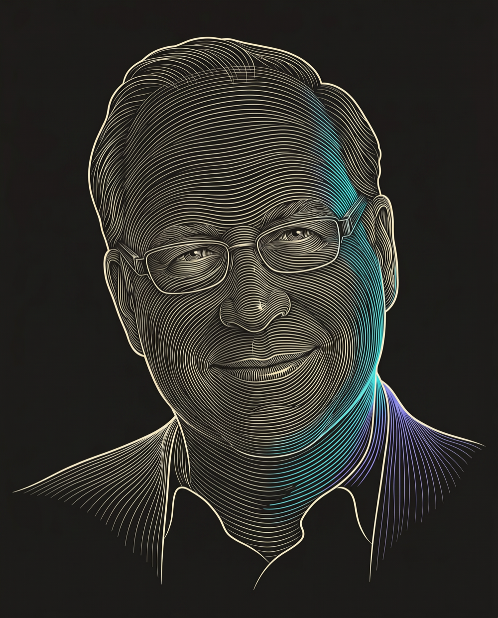 Cream line-engraving portrait of Jose Gonzalez, CEO at Powered Outbound for Infolink-EXP.