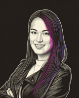 Line-engraving portrait of Linda Gong
