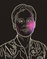 Line-engraving portrait of Megan Myers