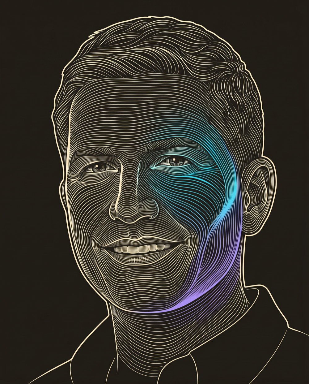 Cream line-engraving portrait of Robert Schmidt, Founding Partner at Kicked Off Lead Generation for Outliant.