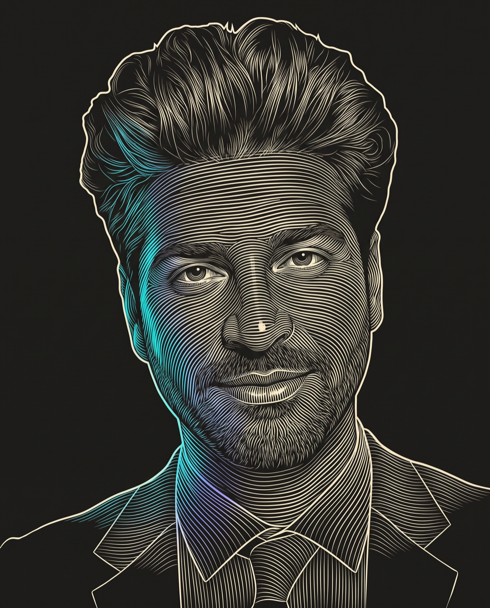 Line-engraving portrait of Shaharyar Ahmad