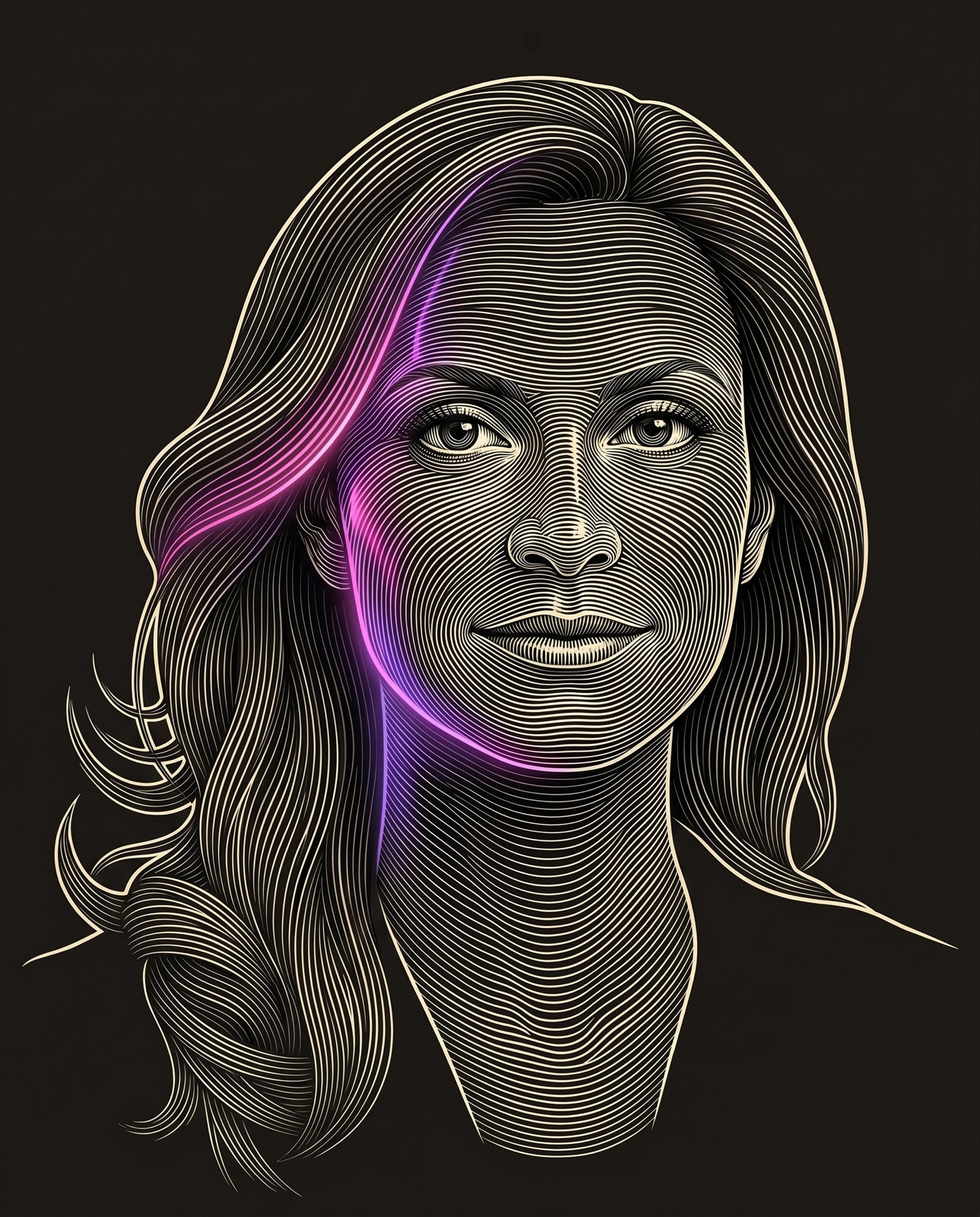Engraved portrait of Rakhi Voria, VP, Commercial Sales at Flock Safety
